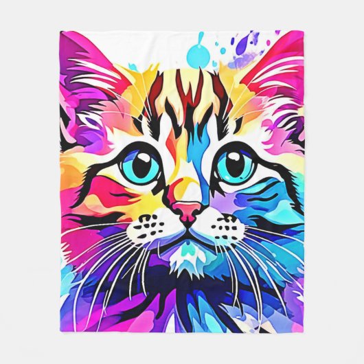 Vivid Kitty Vibes Design Fleecedecke (Vorderseite)