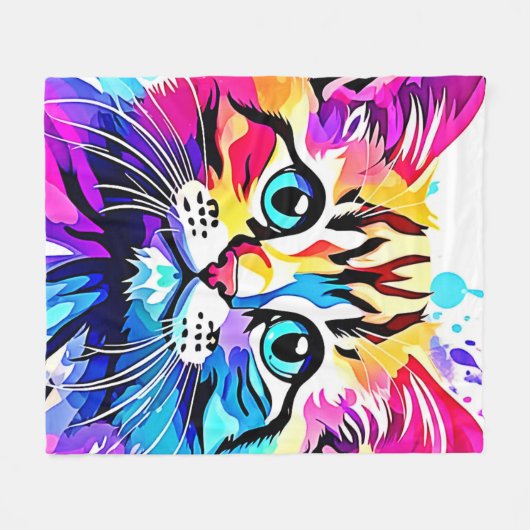 Vivid Kitty Vibes Design Fleecedecke (Vorderseite (Horizontal))