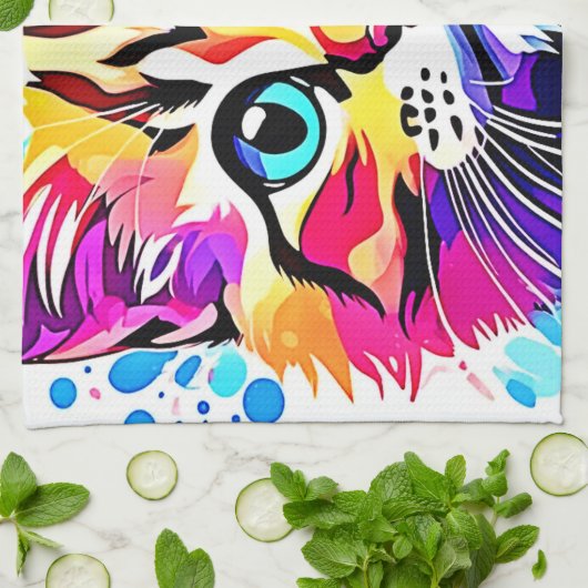 Vivid Kitty Vibes Design Geschirrtuch (Gefaltet)