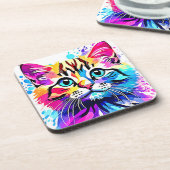 Vivid Kitty Vibes Design Getränkeuntersetzer (Linke Seite)
