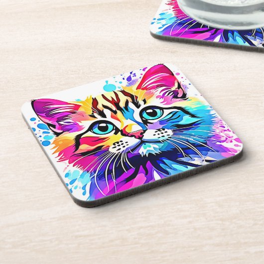 Vivid Kitty Vibes Design Getränkeuntersetzer (Linke Seite)