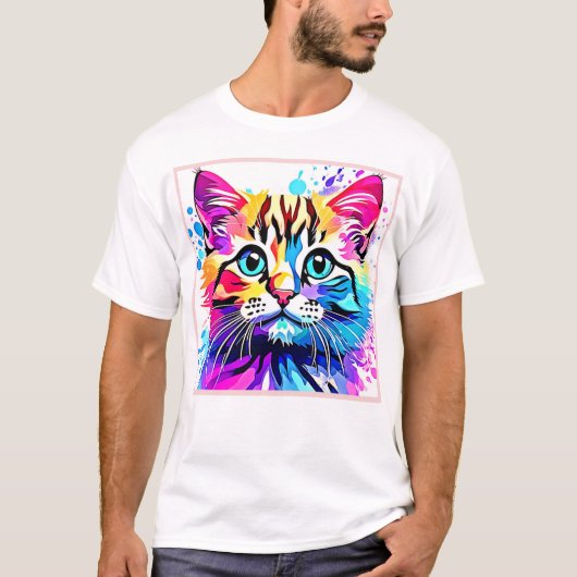 Vivid Kitty Vibes Design T-Shirt (Vorderseite)