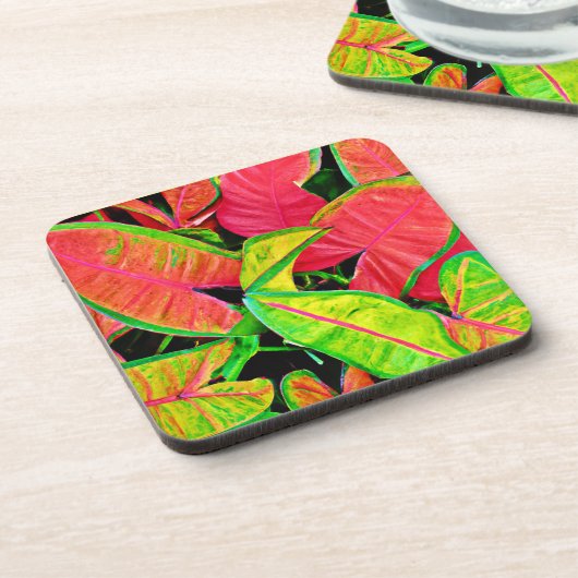 Vivid Leaf Dreams Lebhaftes Muster Getränkeuntersetzer (Linke Seite)