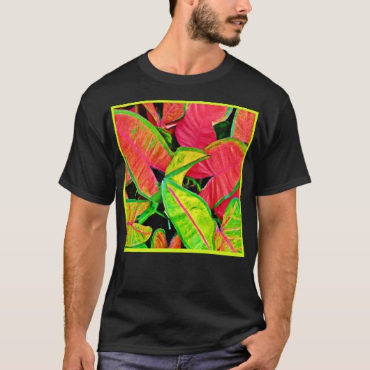 Vivid Leaf Dreams Lebhaftes Muster T-Shirt (Vorderseite)