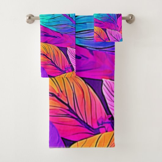 Vivid Leaf Muster Badhandtuch Set (Insitu)