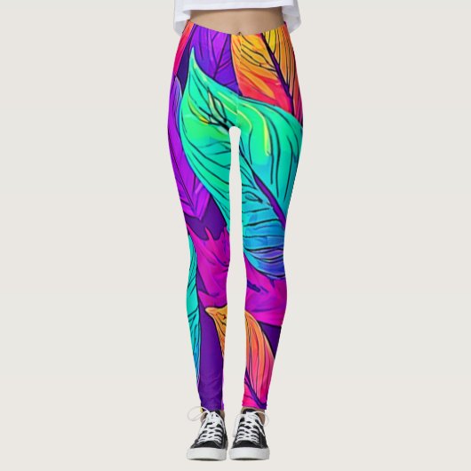 Vivid Leaf Muster Leggings (Vorderseite)