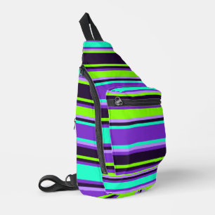 Vivid Lila, Aqua & Chartreuse Stripte Nähtasche Crossbody Bag