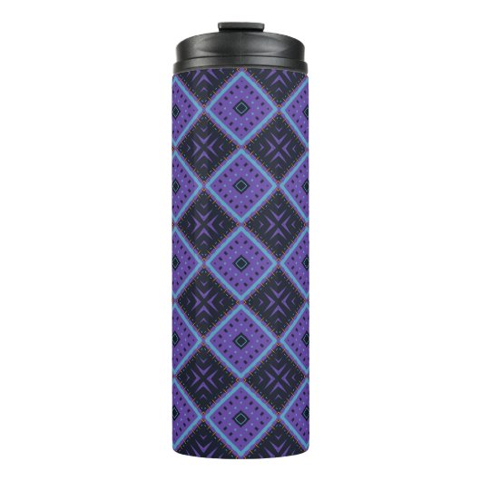 Vivid Lila und Blue Geometric Diamond Pattern Thermosbecher (Vorderseite)