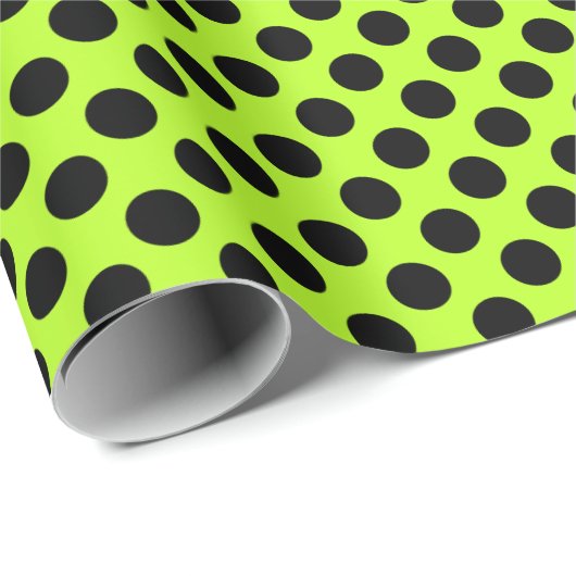 Vivid Limon & Black Polka Dot Pattern Geschenkpapier (Rolleneckpunkt)