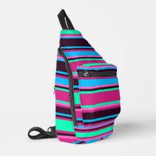 Vivid Magenta, Aqua & Blue Striped Nähtasche Crossbody Bag