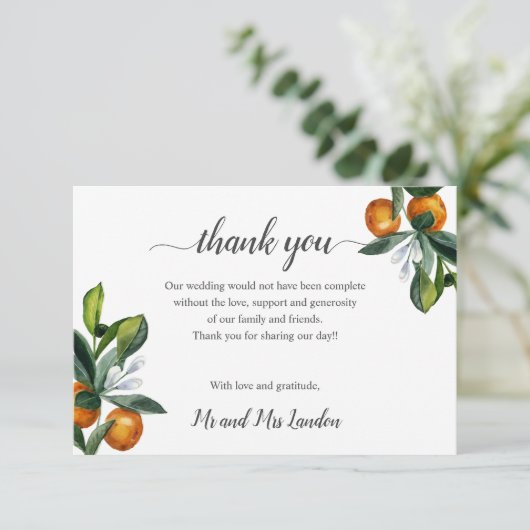 Vivid Mandarine Orange Bouquet Wedding vielen Dank Dankeskarte (Stehend Vorderseite)