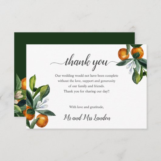 Vivid Mandarine Orange Bouquet Wedding vielen Dank Dankeskarte (Vorne/Hinten)