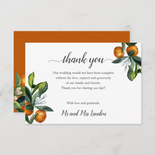Vivid Mandarine Orange Bouquet Wedding vielen Dank Dankeskarte (Vorne/Hinten)