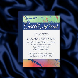 Vivid Marble | Lebhafter farbiger Ombre Sweet 16 Einladung