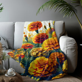 Vivid Marigolds Floral Sherpadecke