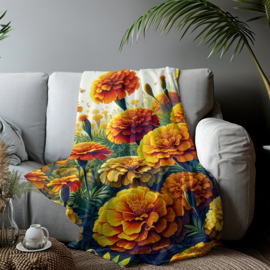 Vivid Marigolds Floral Sherpadecke