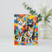 Vivid Modern Cubist Cats Art Postkarte (Stehend Vorderseite)
