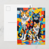 Vivid Modern Cubist Cats Art Postkarte (Vorne/Hinten)