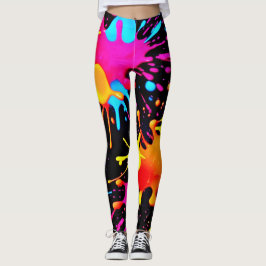 Vivid Neon Abstrakt Art in Motion Leggings