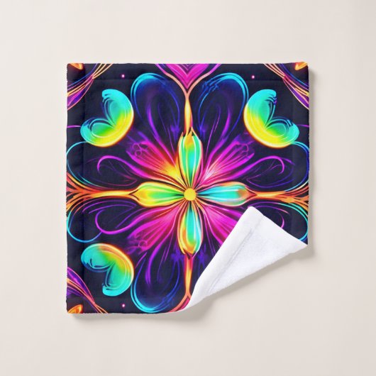 Vivid Neon Floral Mandala Art Badhandtuch Set (Waschlappen)