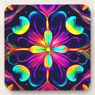 Vivid Neon Floral Mandala Art Getränkeuntersetzer