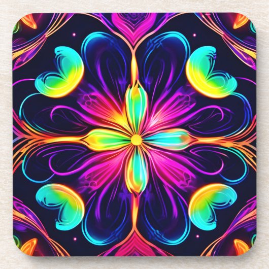 Vivid Neon Floral Mandala Art Getränkeuntersetzer (Vorderseite)