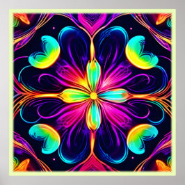 Vivid Neon Floral Mandala Art Poster