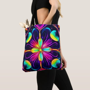 Vivid Neon Floral Mandala Art Tasche