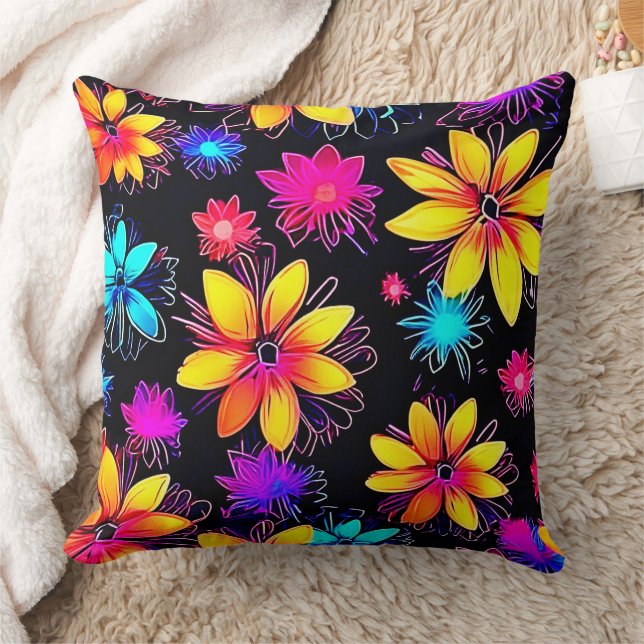 Vivid Neon Floral Pattern Kissen (Decke)