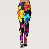 Vivid Neon Floral Pattern Leggings (Rückseite)