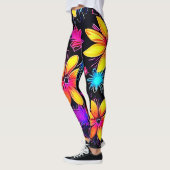 Vivid Neon Floral Pattern Leggings (Links)