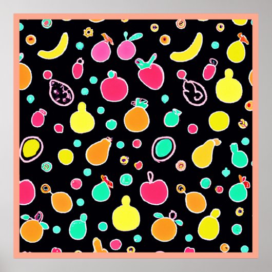Vivid Neon Fruitful Pattern Poster (Vorne)