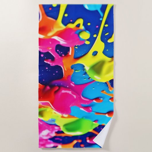 Vivid Neon Paint Spritzer Explosion Art Strandtuch (Vorderseite)