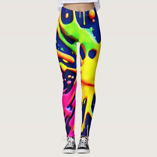 Vivid Neon Splashes Leggings (Vorderseite)