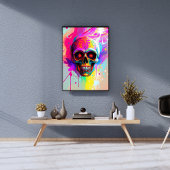 Vivid Neon Sugar Skull mit Abstraktem Paint Splash Fotodruck