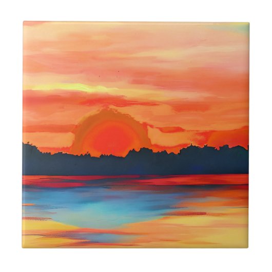 Vivid Ocean Sunset in Fiery Orange Fliese (Vorderseite)