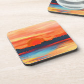 Vivid Ocean Sunset in Fiery Orange Getränkeuntersetzer (Linke Seite)