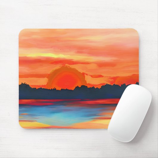 Vivid Ocean Sunset in Fiery Orange Mousepad (Mit Mouse)