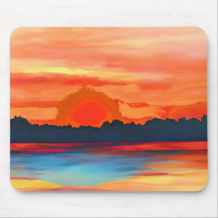 Vivid Ocean Sunset in Fiery Orange Mousepad