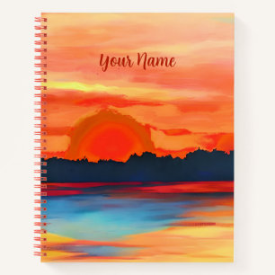 Vivid Ocean Sunset in Fiery Orange Notizblock