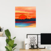 Vivid Ocean Sunset in Fiery Orange Poster (Heimbüro)