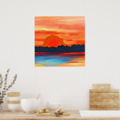 Vivid Ocean Sunset in Fiery Orange Poster (Küche)