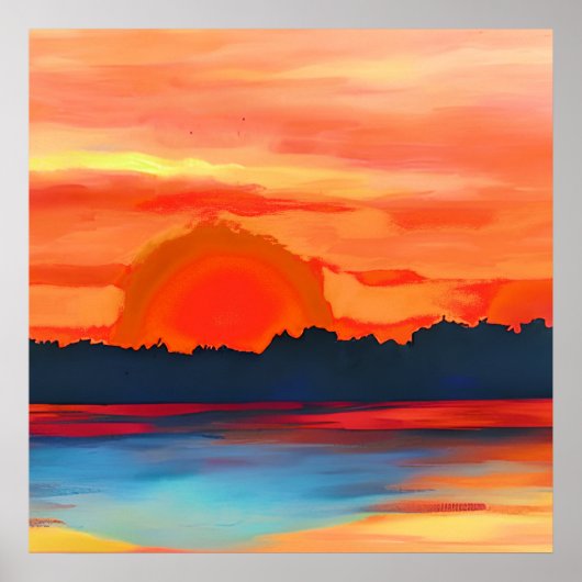 Vivid Ocean Sunset in Fiery Orange Poster (Vorne)