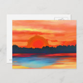 Vivid Ocean Sunset in Fiery Orange Postkarte (Vorne/Hinten)
