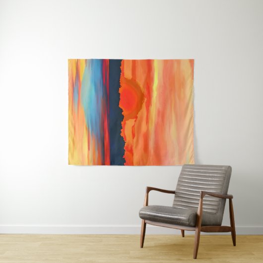 Vivid Ocean Sunset in Fiery Orange Wandteppich (Beispiel (Horizontal))