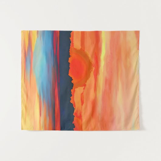 Vivid Ocean Sunset in Fiery Orange Wandteppich (Vorderseite (Horizontal))