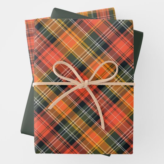 Vivid Orange, Green & Gold Kariert Geschenkpapier Set (Beispiel)