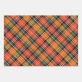 Vivid Orange, Green & Gold Kariert Geschenkpapier Set