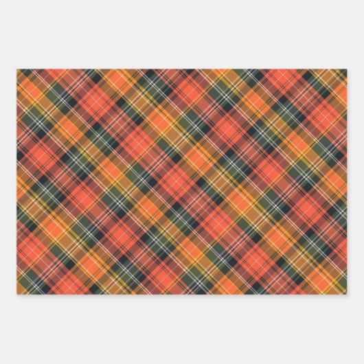 Vivid Orange, Green & Gold Kariert Geschenkpapier Set (Vorderseite)