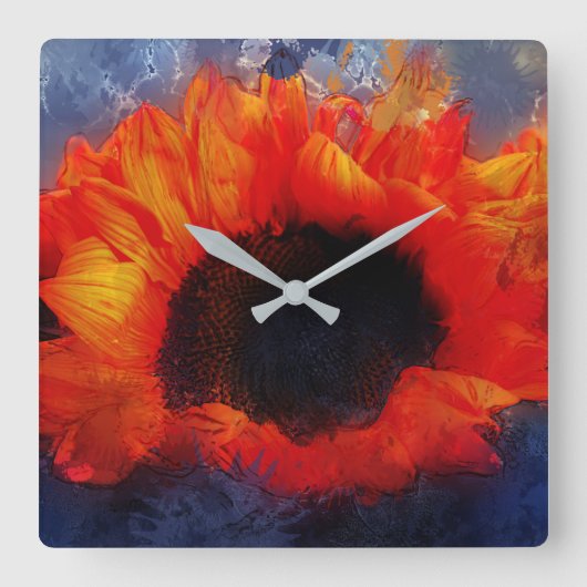 Vivid Orange Sonnenblume auf der Grauwanduhr Quadratische Wanduhr (Vorderseite)